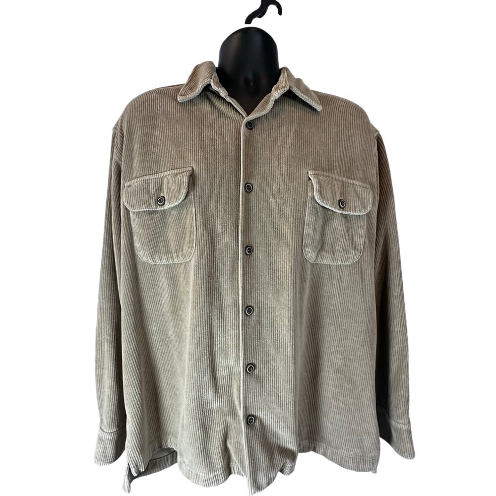 Vintage True Grit Mens Corduroy Shirt Jacket Tan Beige Shacket Overshirt Size L
